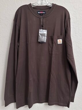 BOCOMAL FR Flame Resistant Henley Shirt Men’s Large Brown CAT 2 Workwear